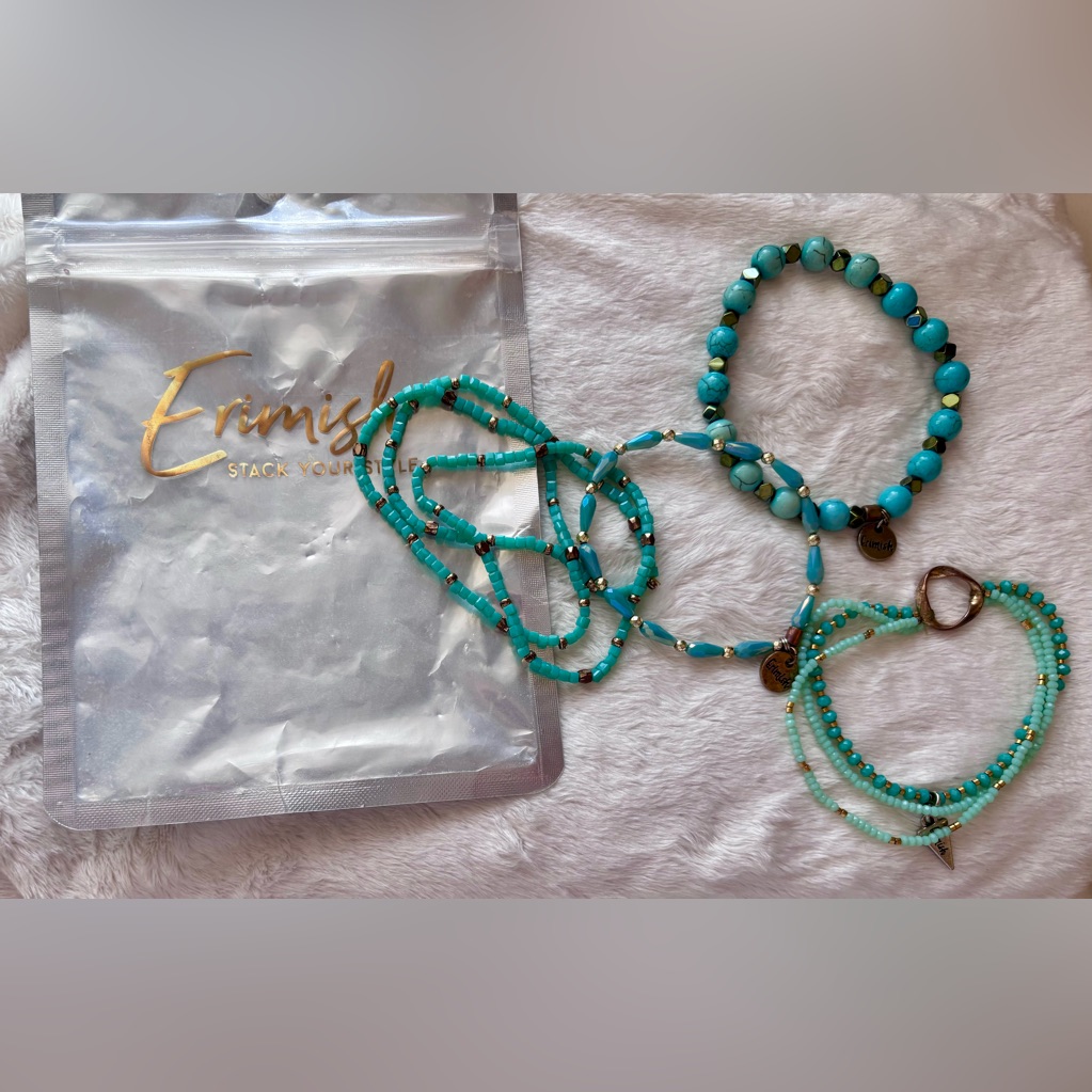 Erimish Turquoise & Gold Beaded Bracelet Stack Of 5